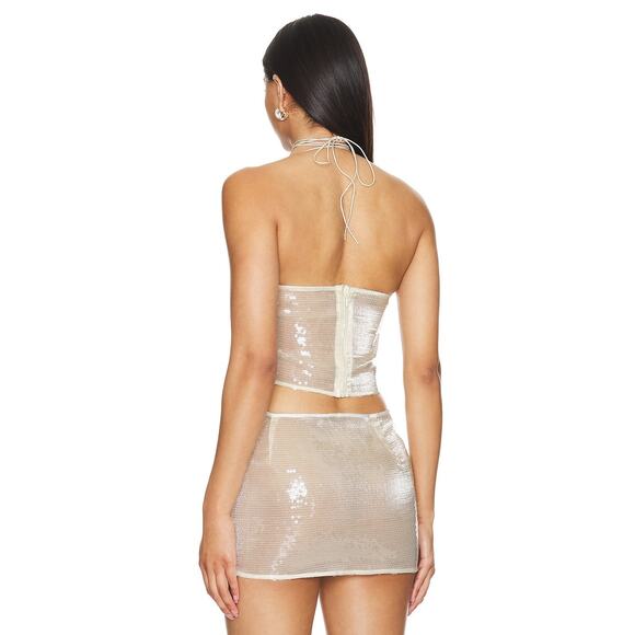 NWT Revolve Miscreants Harper Ivory Sequin Shell Embellished Sheer Cami Size 10 - Picture 4 of 5